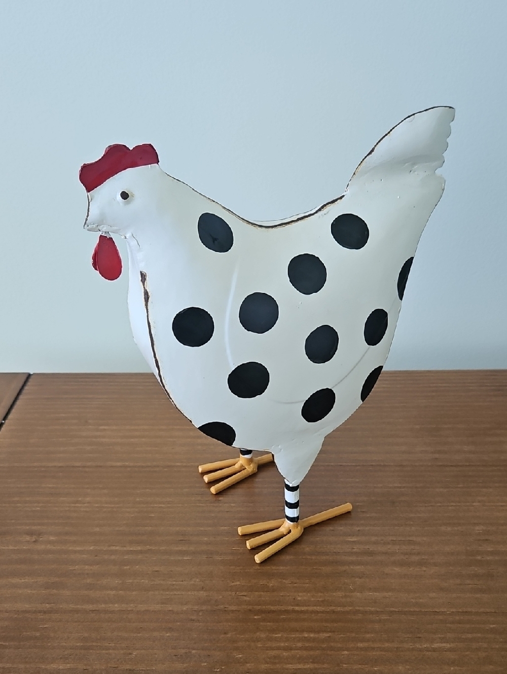 MacKenzie-Childs White Polka Dot Hen with Black Spots and Red Comb